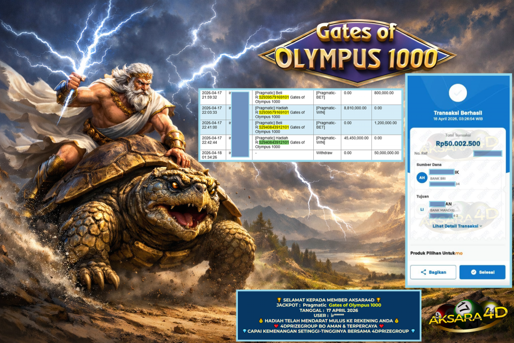 AKSARA4D JACKPOT PRAGMATIC ” Gates of Olympus 1000 ” Rp 50.000.000,- LUNAS