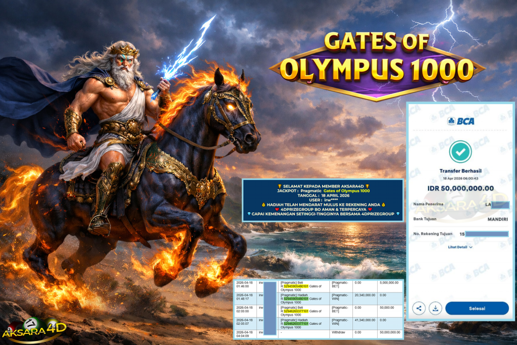 AKSARA4D JACKPOT PRAGMATIC ” Gates of Olympus 1000 ” Rp 50.000.000,- LUNAS