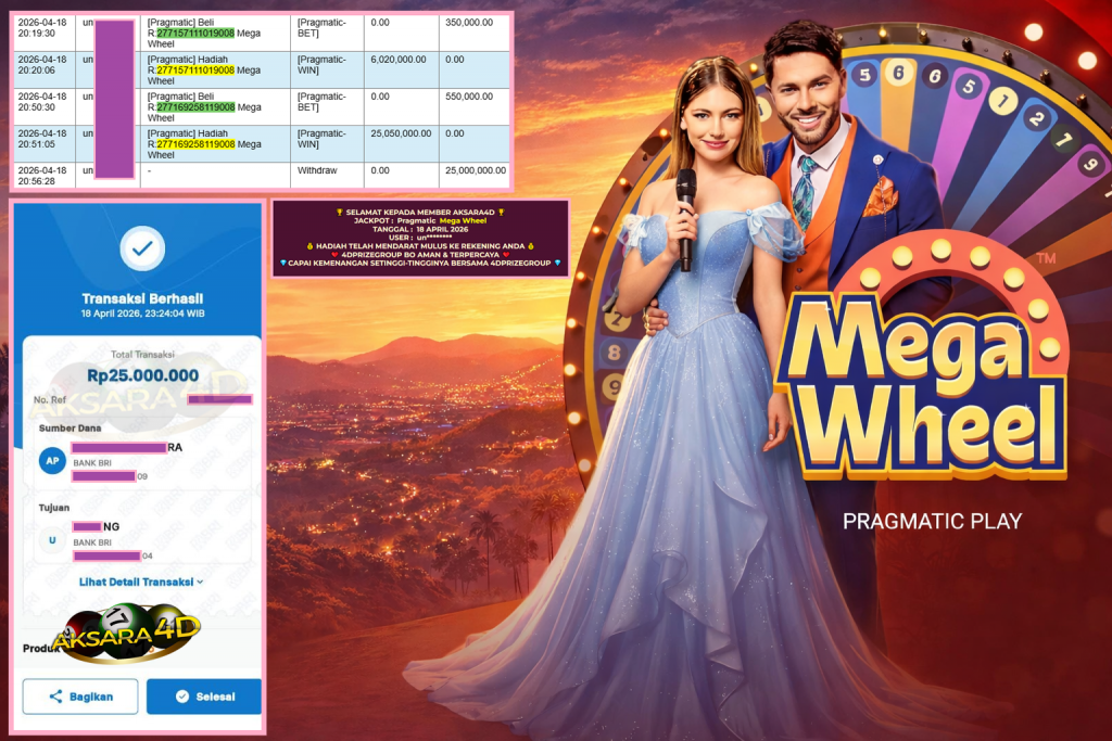 AKSARA4D JACKPOT PRAGMATIC LIVE GAME ” Mega Wheel ” ‎‏‏‎Rp 25.000.000,- LUNAS