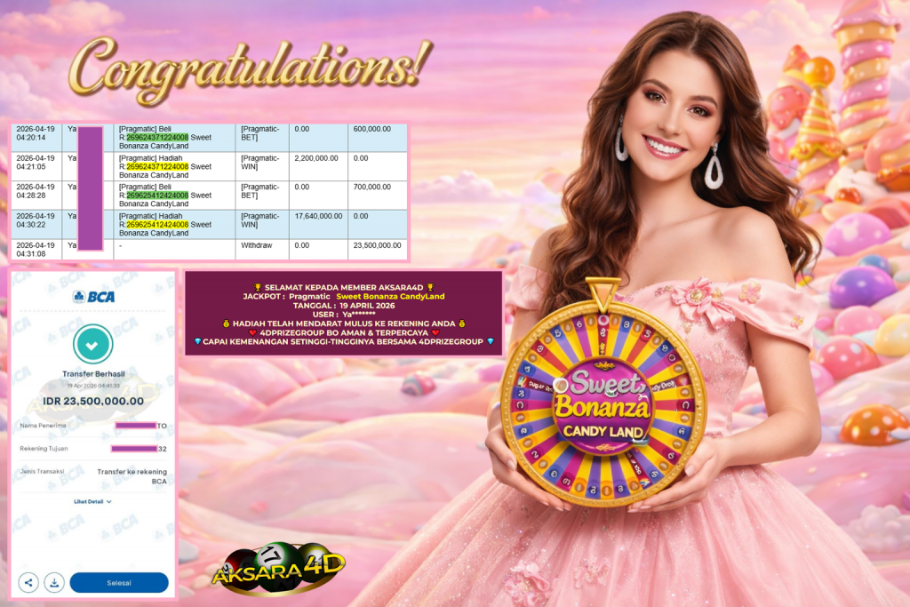 AKSARA4D JACKPOT PRAGMATIC LIVE GAME ” Sweet Bonanza CandyLand ” ‎‏‏‎Rp 23.500.000,- LUNAS