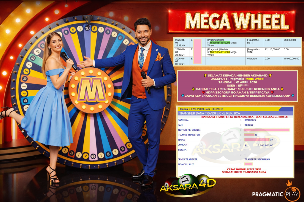 AKSARA4D JACKPOT PRAGMATIC LIVE GAME ” Mega Wheel ” ‎‏‏‎Rp 15.000.000,- LUNAS