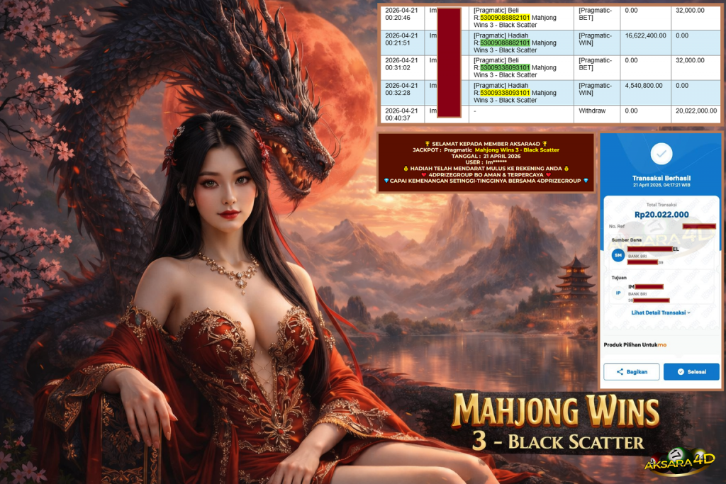 AKSARA4D JACKPOT PRAGMATIC ” Mahjong Wins 3 – Black Scatter ” Rp 20.022.000,- LUNAS