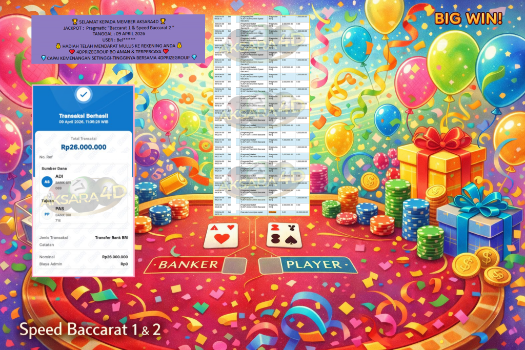 AKSARA4D JACKPOT PRAGMATIC “Baccarat 1 & Speed Baccarat 2″‎‏‏‎‎ Rp26.000.000,- LUNAS