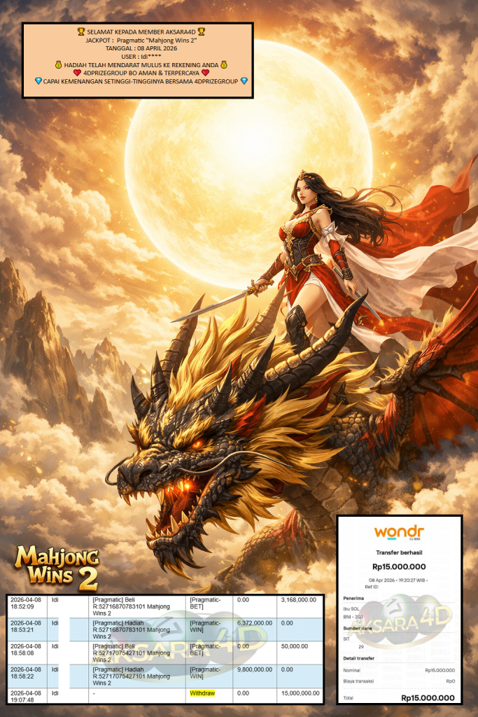 AKSARA4D JACKPOT PRAGMATIC “Mahjong Wins 2″‎‏‏‎‎ Rp15.000.000,- LUNAS