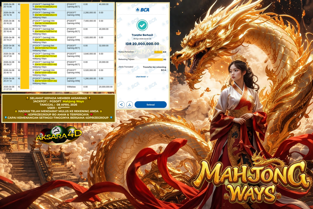 AKSARA4D JACKPOT PGSOFT Gaming ” Mahjong Ways “‎‎‏‏ ‎‎‏‏‎‎‏‏Rp 20.000.000 ,- LUNAS