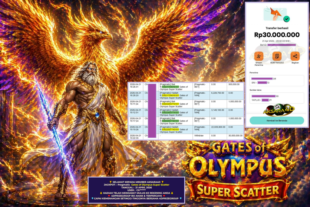 AKSARA4D JACKPOT PRAGMATIC ” Gates of Olympus Super Scatter ” Rp 30.000.000,- LUNAS