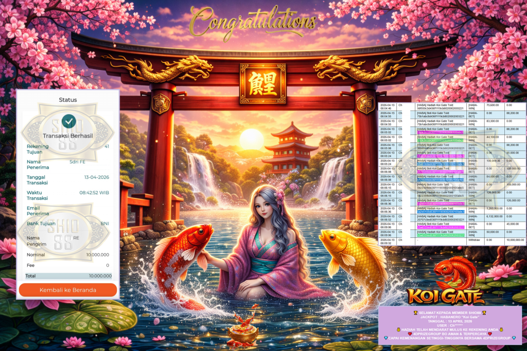 SHIO88 JACKPOT HABANERO ”Koi Gate” Rp10.000.000,- LUNAS