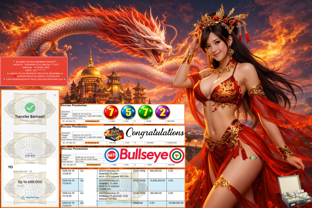 SHIO88 JACKPOT PASARAN TOTO MACAU 1 “7572” Rp16.668.000,- LUNAS