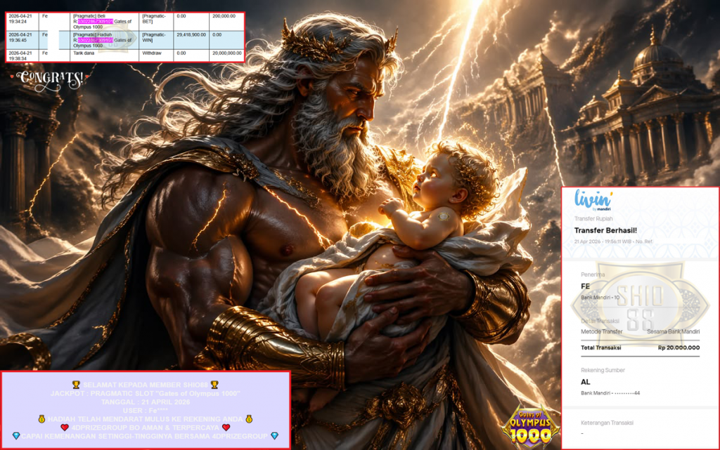SHIO88 JACKPOT PRAGMATIC SLOT “Gates of Olympus 1000” Rp20.000.000,- LUNAS