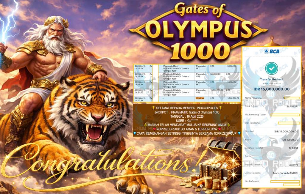 INDO4DPOOLS JACKPOT PRAGMATIC ” Gates of Olympus 1000 ” Rp 15,000,000,- LUNAS