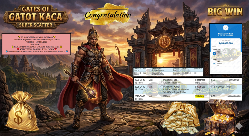 AKSARA4D JACKPOT PRAGMATIC “Gates of Gatot Kaca Super Scatter”‎‏‏‎‎ Rp90.000.000,- LUNAS