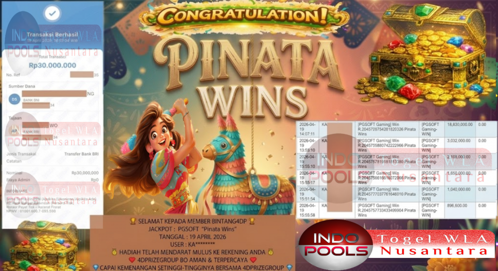 INDO-POOLS JACKPOT PGSOFT “Pinata Wins” Rp30.000.000,- LUNAS