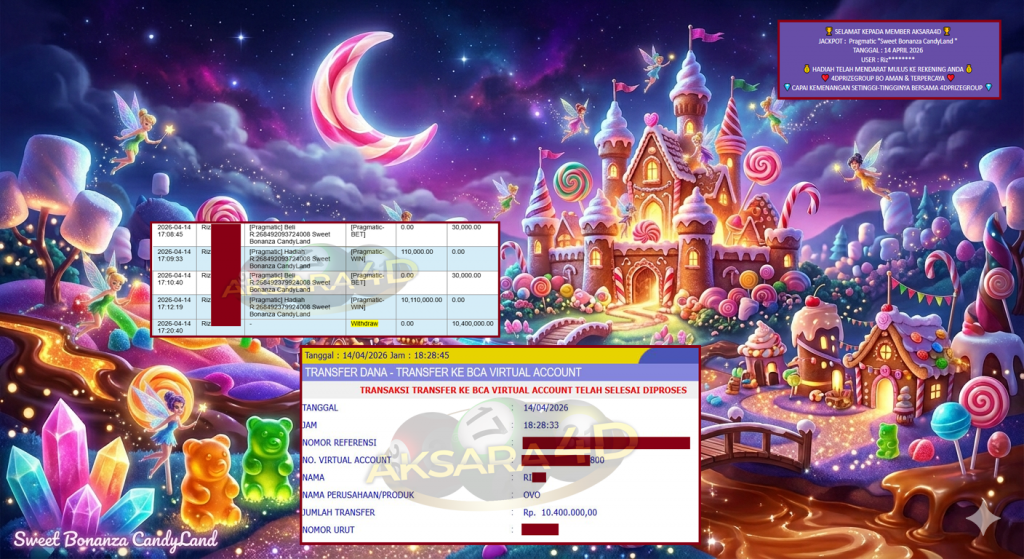 AKSARA4D JACKPOT PRAGMATIC “Sweet Bonanza CandyLand”‎‏‏‎‎ Rp10.400.000,- LUNAS