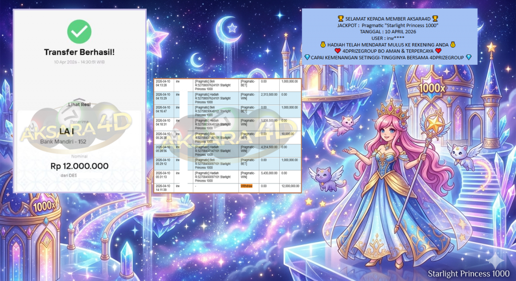 AKSARA4D JACKPOT PRAGMATIC “Starlight Princess 1000″‎‏‏‎‎ Rp12.000.000,- LUNAS