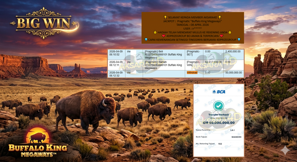 AKSARA4D JACKPOT PRAGMATIC “Buffalo King Megaways”‎‏‏‎‎ Rp50.000.000,- LUNAS