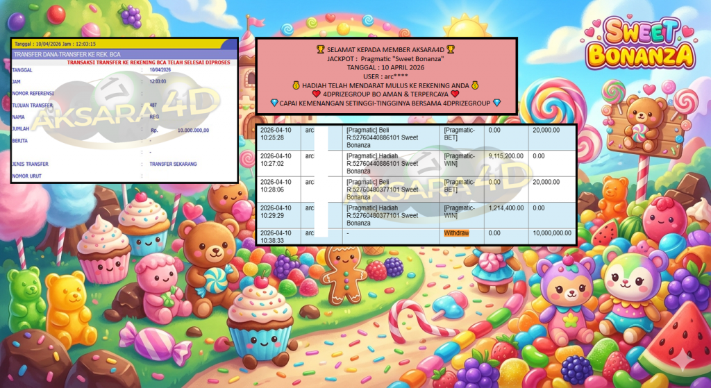 AKSARA4D JACKPOT PRAGMATIC “Sweet Bonanza”‎‏‏‎‎ Rp10.000.000,- LUNAS