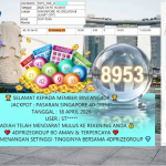 BINTANG4DP JACKPOT TOGEL SINGAPORE 4D “8953” Rp14.000.000,- LUNAS