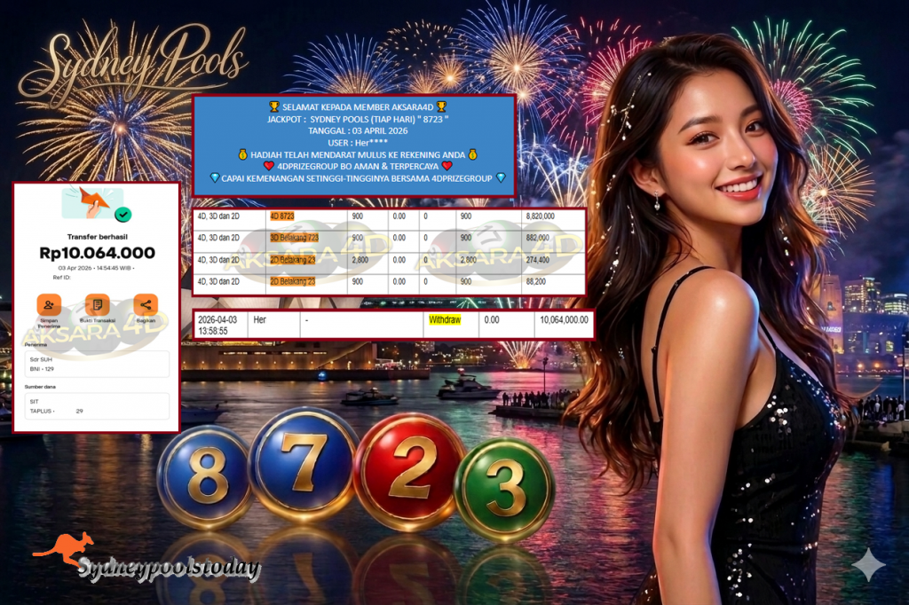 AKSARA4D JACKPOT PASARAN SYDNEY POOLS “8723”‎‏‏‎ Rp10.064.000,- LUNAS