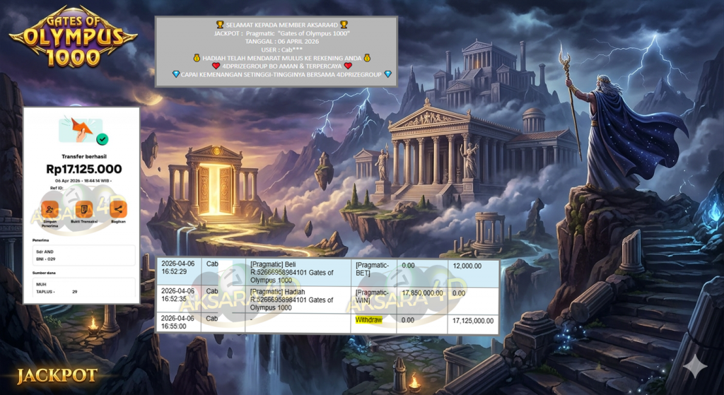 AKSARA4D JACKPOT PRAGMATIC “Gates of Olympus 1000″‎‏‏‎‎ Rp17.125.000,- LUNAS