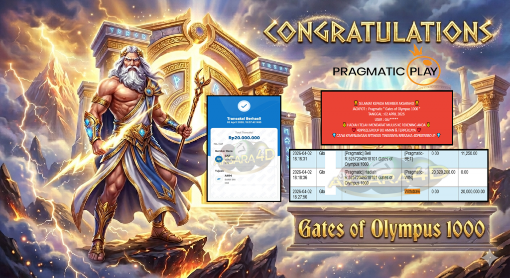 AKSARA4D JACKPOT PRAGMATIC “Gates of Olympus 1000″‎‏‏‎‎ Rp20.000.000,- LUNAS