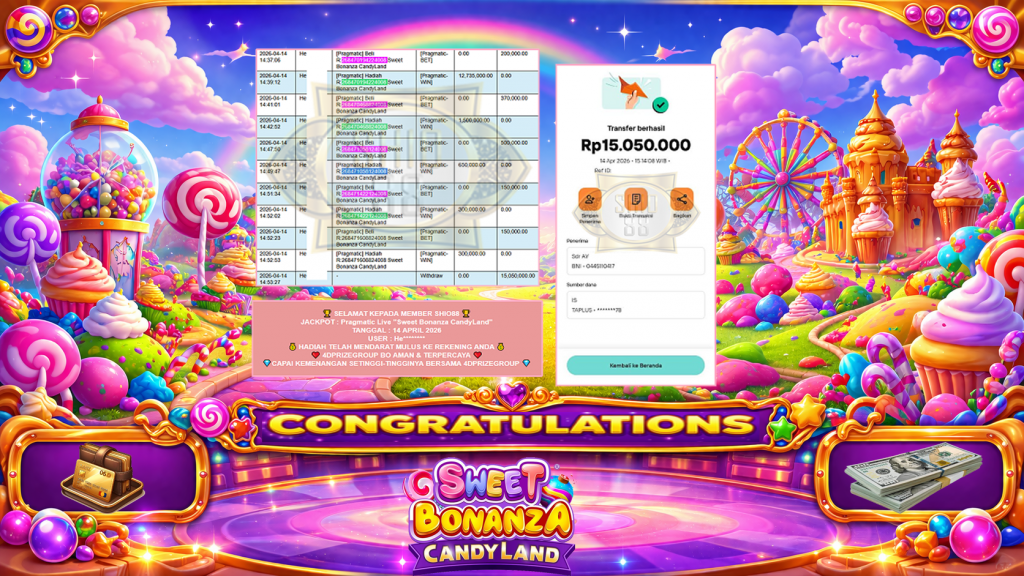 SHIO88 JACKPOT PRAGMATIC LIVE GAME “Sweet Bonanza CandyLand” ‎‏‏‎Rp15.050.000,- LUNAS