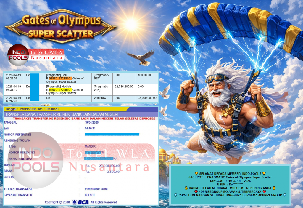 INDO-POOLS JACKPOT PRAGMATIC “Gates of Olympus Super Scatter”‎‏‏‎‎ Rp23.000.000,- LUNAS