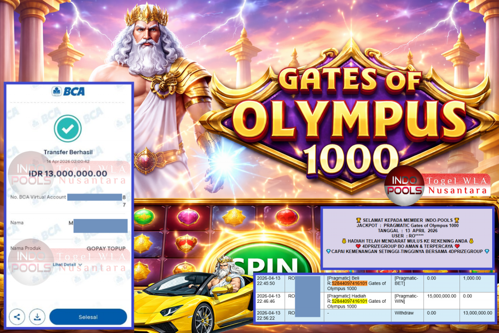 INDO-POOLS JACKPOT PRAGMATIC “Gates of Olympus 1000″‎‏‏‎‎ Rp13.000.000,- LUNAS