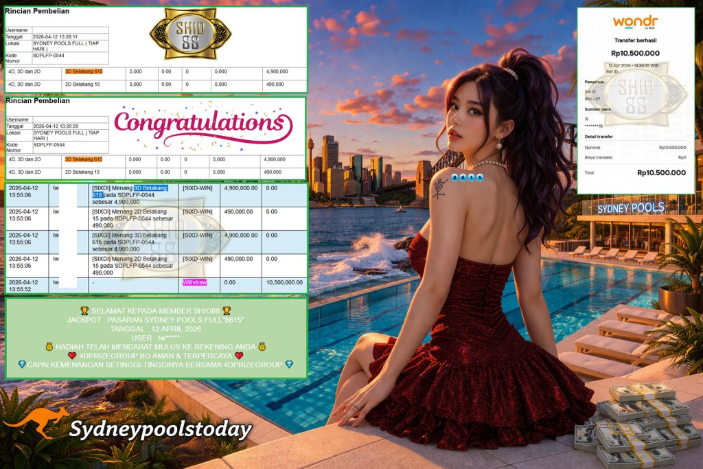 SHIO88 JACKPOT PASARAN SYDNEY POOLS FULL”8615″ Rp10.500.000,- LUNAS