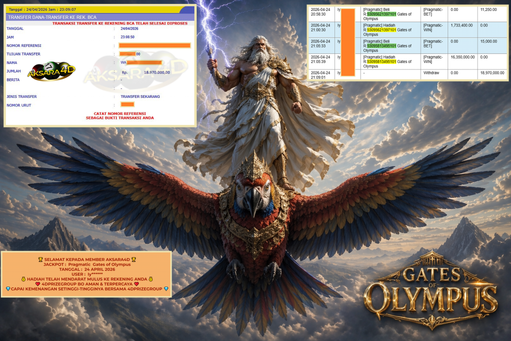 AKSARA4D JACKPOT PRAGMATIC ” Gates of Olympus ” Rp 18.970.000,- LUNAS