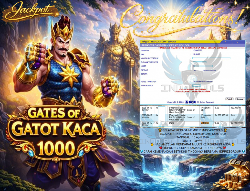 INDO4DPOOLS JACKPOT PRAGMATIC ” Gates of Gatot Kaca 1000 ” Rp 22,000,000,- LUNAS