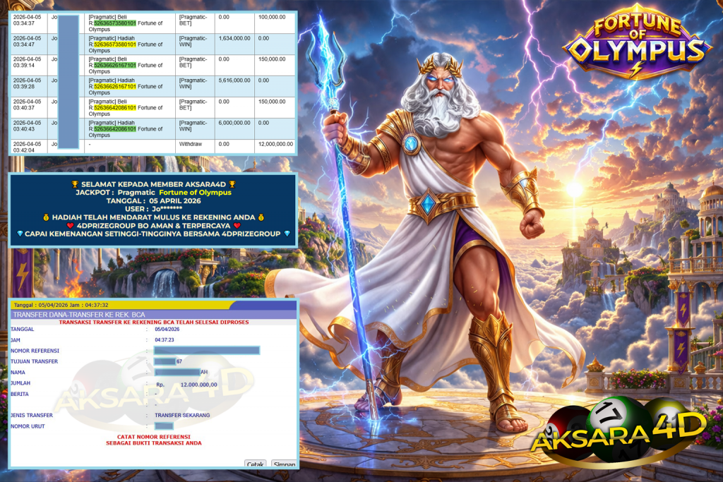 AKSARA4D JACKPOT PRAGMATIC ” Fortune of Olympus ” Rp 12.000.000,- LUNAS