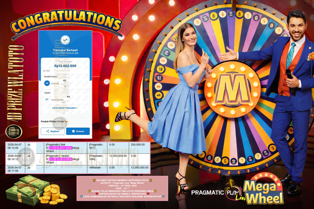 4DPRIZEWLATOTO JACKPOT PRAGMATIC LIVE GAME “Mega Wheel” ‎‏‏‎Rp12.000.000,- LUNAS