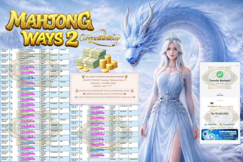 SHIO88 JACKPOT PGSOFT “Mahjong Ways 2” Rp15,068,000,- LUNAS