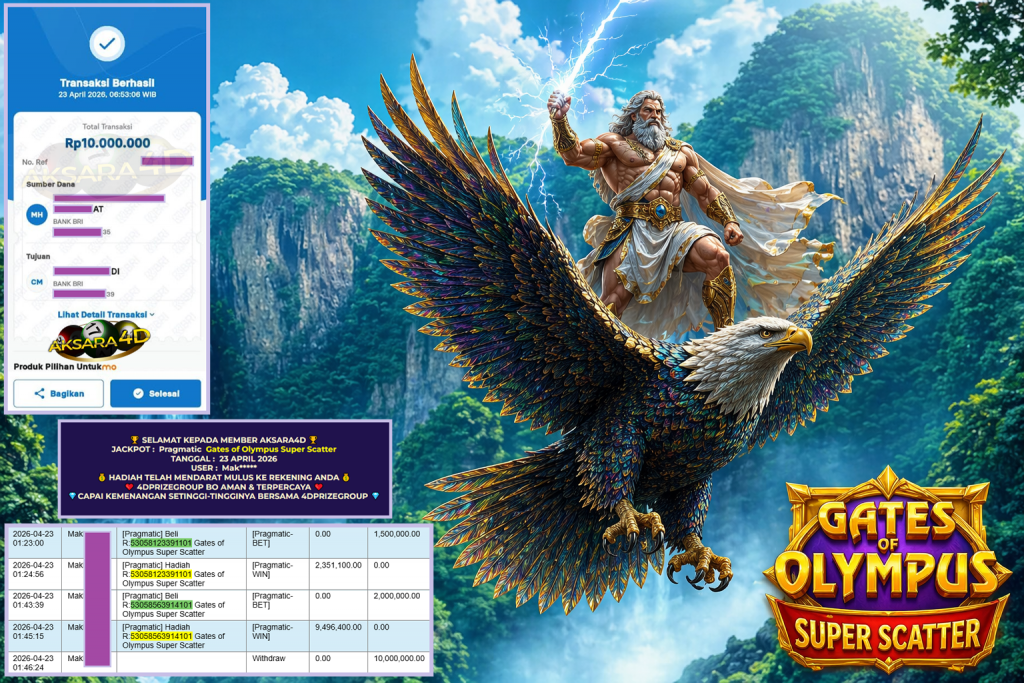 AKSARA4D JACKPOT PRAGMATIC ” Gates of Olympus Super Scatter ” Rp 10.000.000,- LUNAS