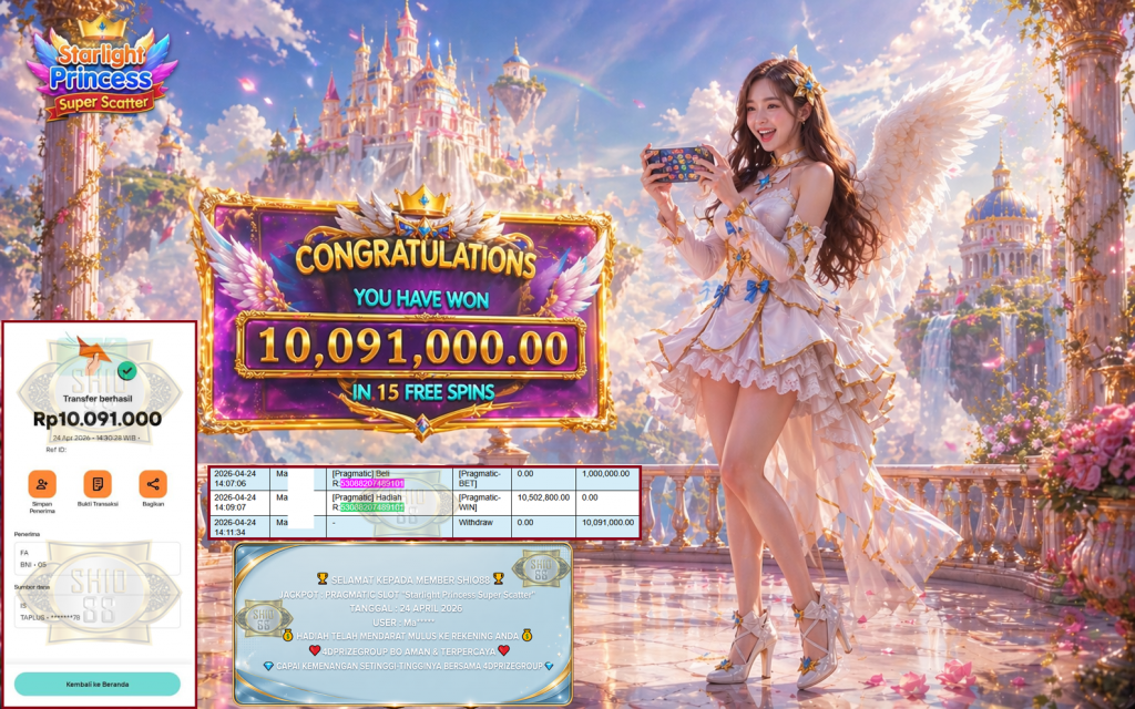 SHIO88 JACKPOT PRAGMATIC SLOT “Starlight Princess Super Scatter” Rp10.091.000,- LUNAS