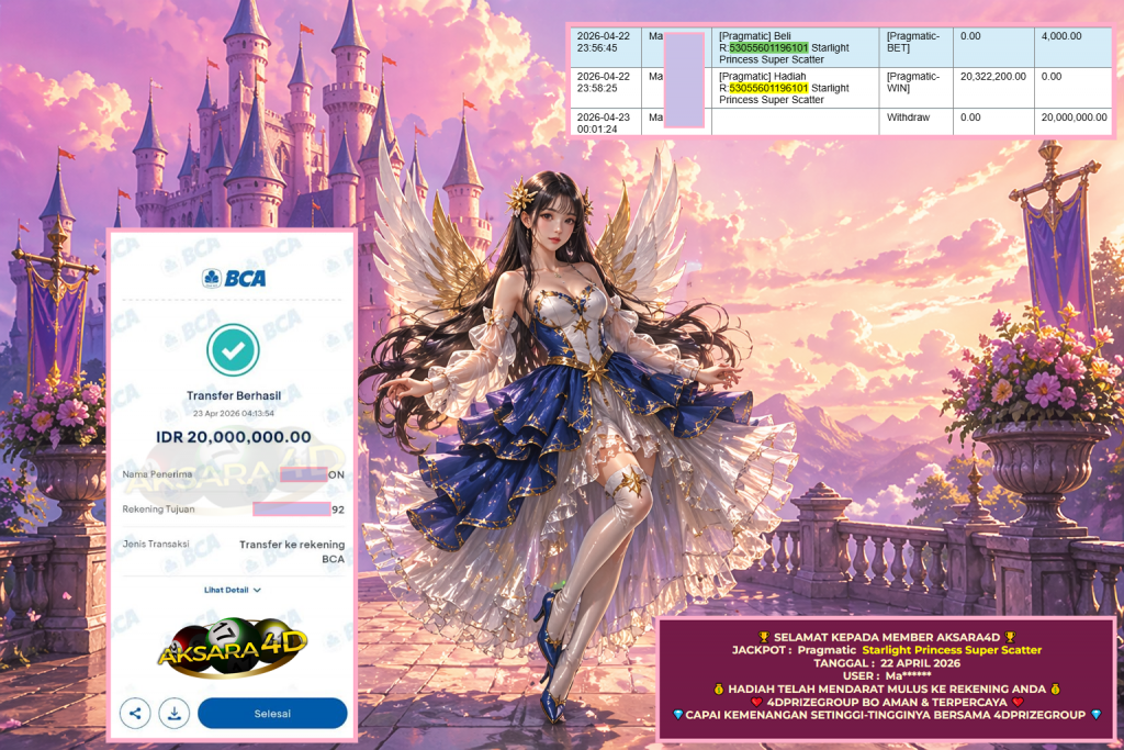 AKSARA4D JACKPOT PRAGMATIC ” Starlight Princess Super Scatter ” Rp 20.000.000,- LUNAS