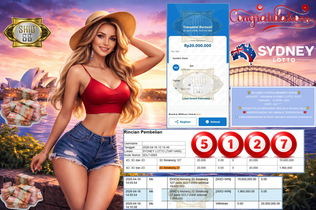 SHIO88 JACKPOT PASARAN SYDNEY LOTTO “5127” Rp20.000.000,- LUNAS