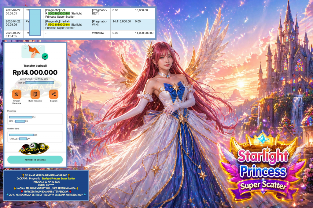 AKSARA4D JACKPOT PRAGMATIC ” Starlight Princess Super Scatter ” Rp 14.000.000,- LUNAS