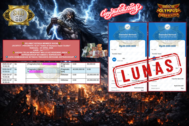 SHIO88 JACKPOT PRAGMATIC SLOT “Gates of Olympus Super Scatter” Rp40.000.000,- LUNAS