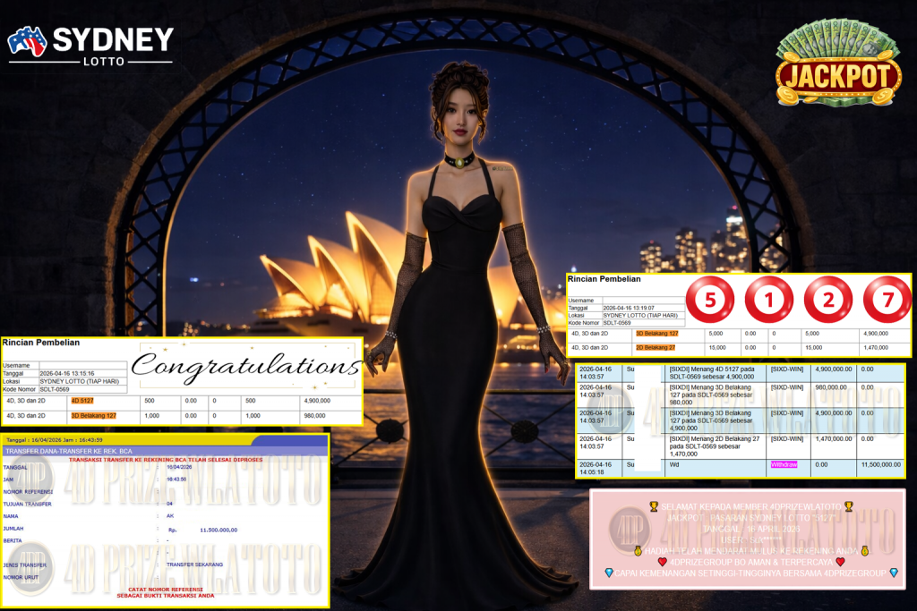 4DPRIZEWLATOTO JACKPOT PASARAN SYDNEY LOTTO “5127” Rp11.500.000,- LUNAS