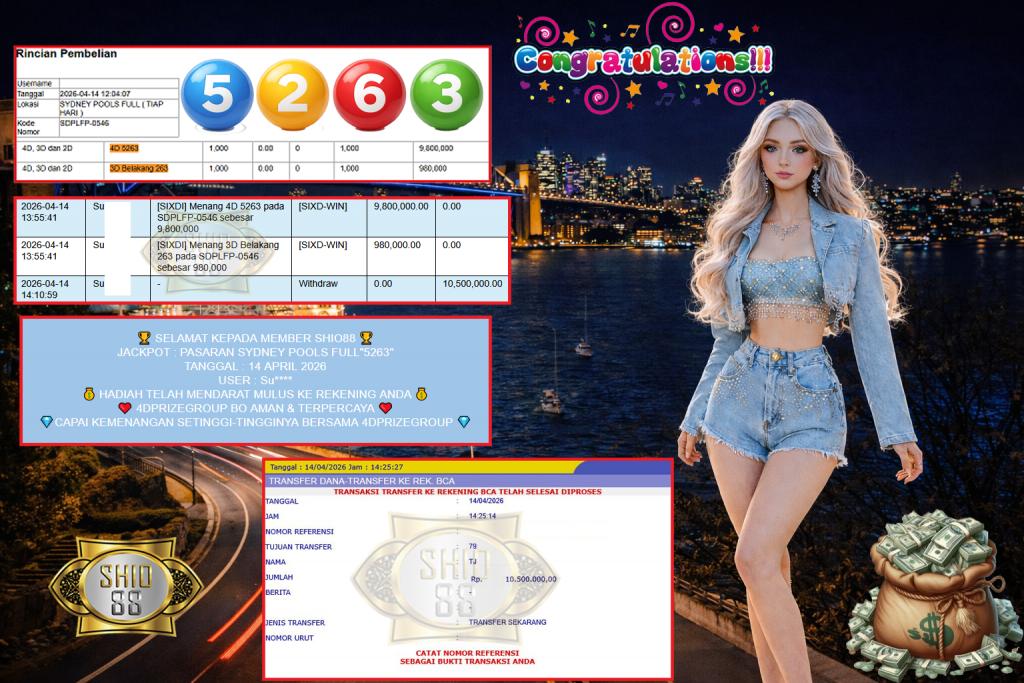 SHIO88 JACKPOT PASARAN SYDNEY POOLS FULL”5263″ Rp10.500.000,- LUNAS