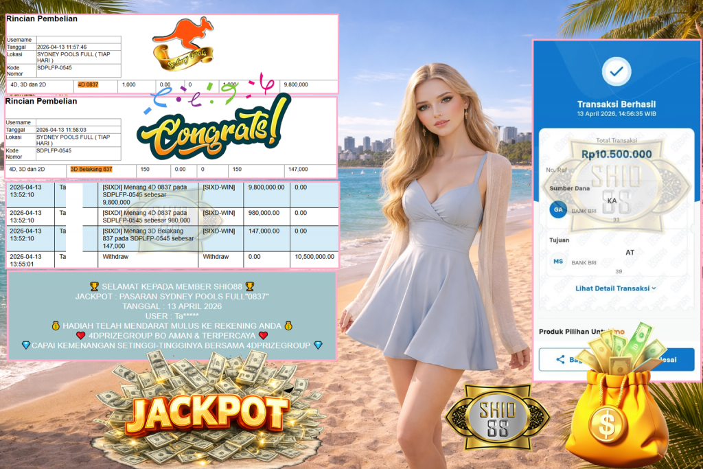 SHIO88 JACKPOT PASARAN SYDNEY POOLS FULL”0837″ Rp10.500.000,- LUNAS