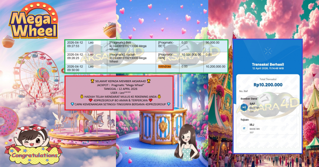 AKSARA4D JACKPOT PRAGMATIC “Mega Wheel”‎‏‏‎‎ Rp10.200.000,- LUNAS