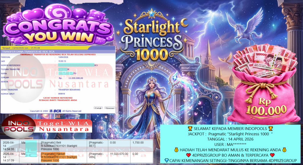 INDOPOOLS JACKPOT PRAGMATIC “Starlight Princess 1000″‎‏‏‎‎ Rp.11.000.000,- LUNAS