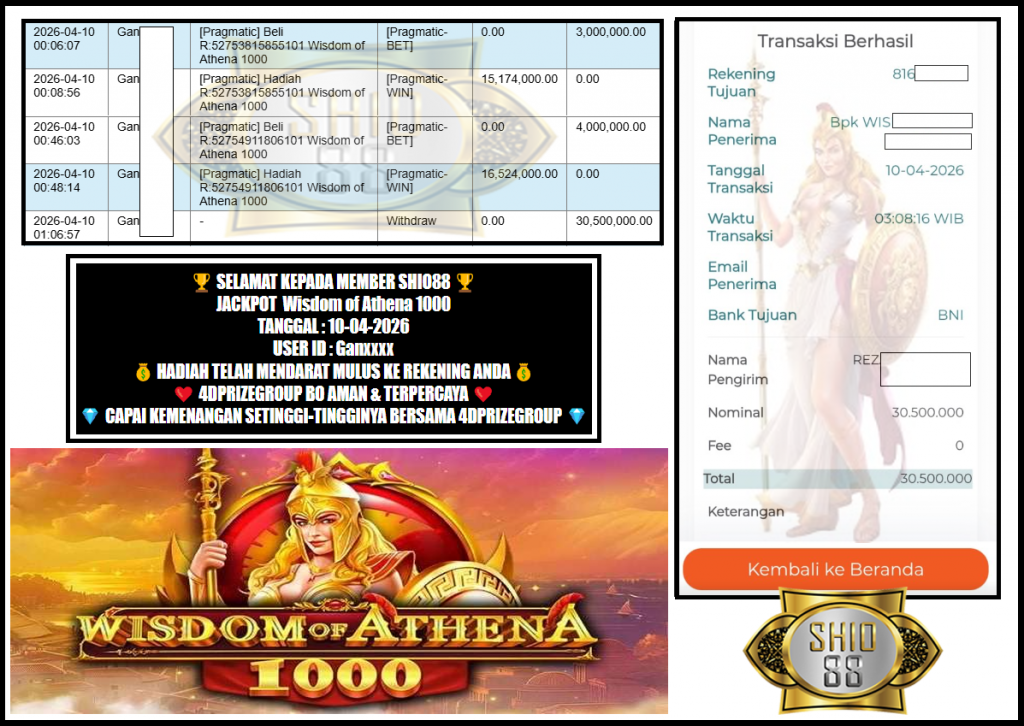 SHIO88 JACKPOT PRAGMATIC ” Wisdom of Athena 1000 “‎‏‏‎‎                       Rp.30.500.000,- LUNAS