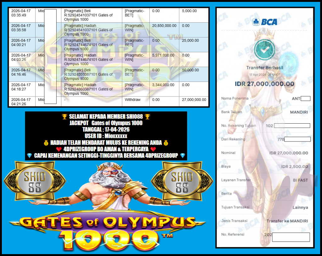 SHIO88 JACKPOT PRAGMATIC ” Gates of Olympus 1000 “‎‏‏‎‎                        Rp.27.000.000,- LUNAS