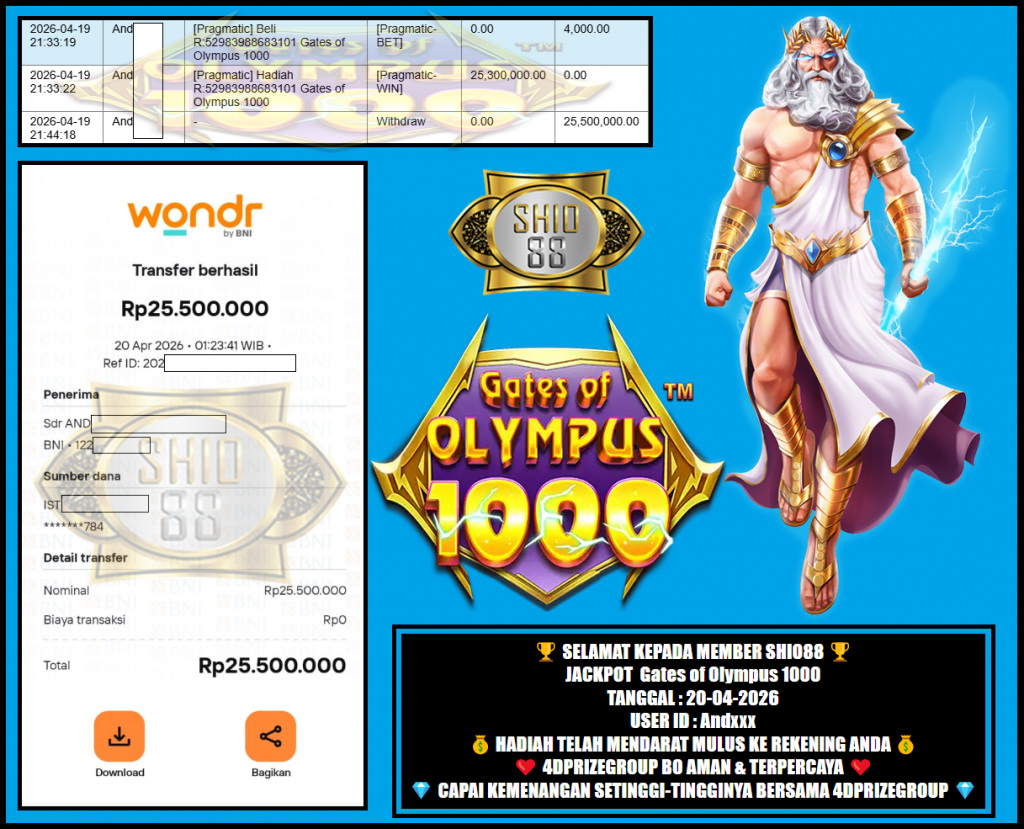 SHIO88 JACKPOT PRAGMATIC ” Gates of Olympus 1000 “‎‏‏‎‎ Rp.25.500.000,- LUNAS