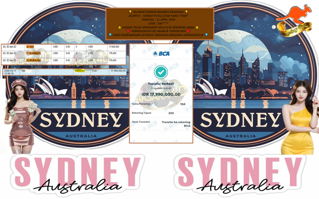 AKSARA4D JACKPOT SYDNEY POOLS (TIAP HARI) “5469” Rp17.990.000,- LUNAS