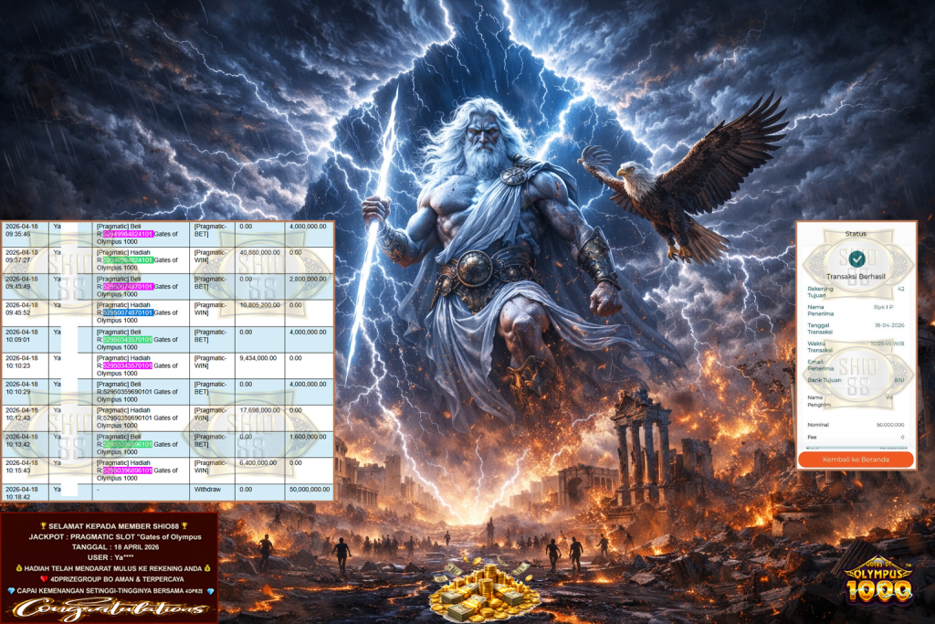 SHIO88 JACKPOT PRAGMATIC SLOT “Gates of Olympus 1000” Rp50.000.000,- LUNAS