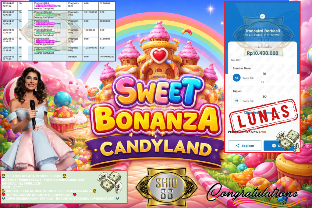SHIO88 JACKPOT PRAGMATIC LIVE GAME “Sweet Bonanza CandyLand'” ‎‏‏‎Rp10.400.000,- LUNAS